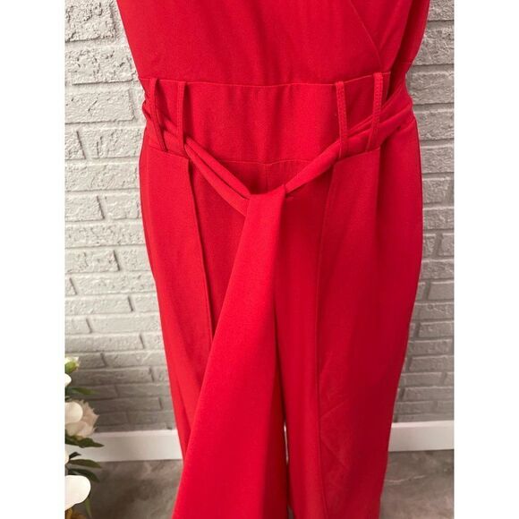 Emma & Michele Sleeveless Red Belted Jumpsuit Size 10 - Picture 6 of 12
